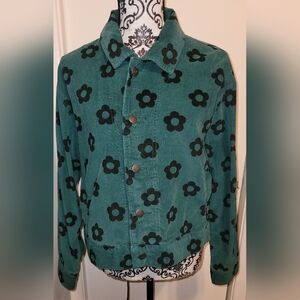 Afends Green Corduroy Floral Print Jacket Sz 4